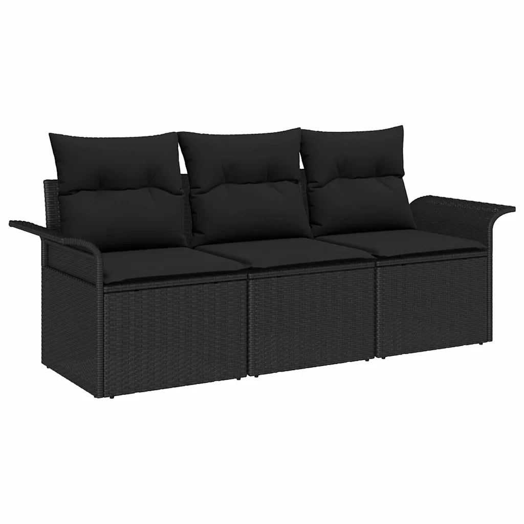 Set di divani con cuscino 3 pcs Nero polyrattan