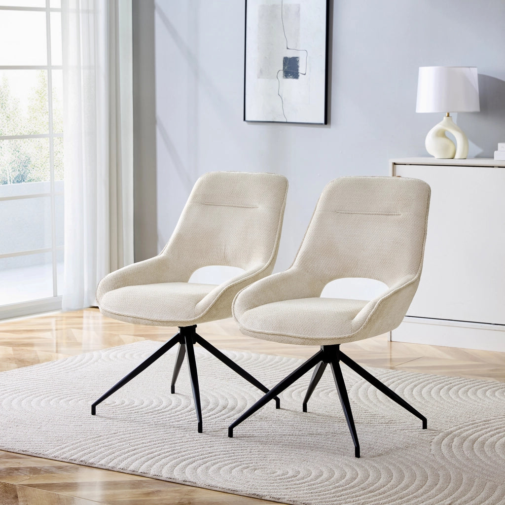 Sedia da pranzo girevole 360° con braccioli, tessuto e metallo, Beige Nero