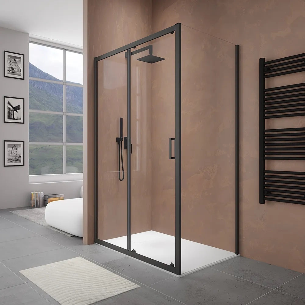 Box doccia 140x70 cm  scorrevole vetro 6mm trasparente profili nero opaco h185 | Tonga