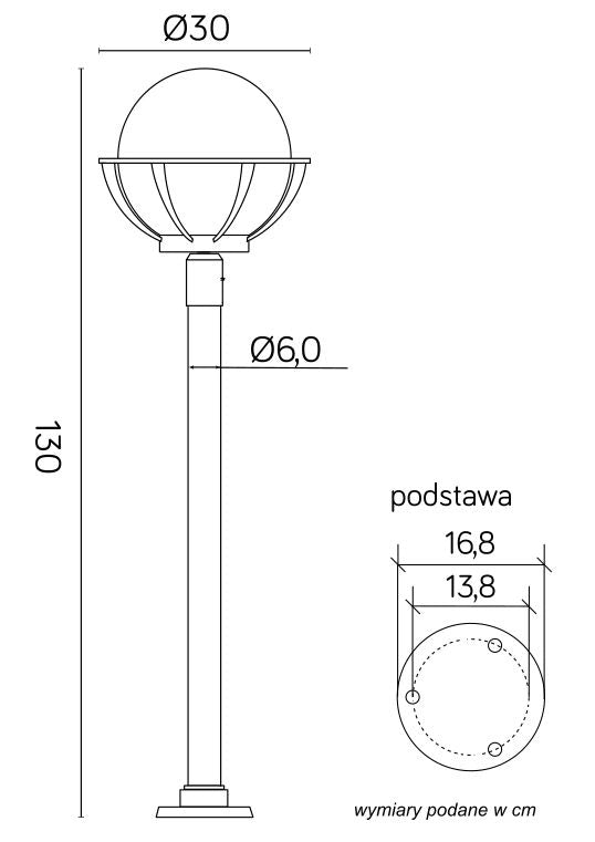 Lampione giardino 130cm globo 25cm E27 nero IP43 SU-MA