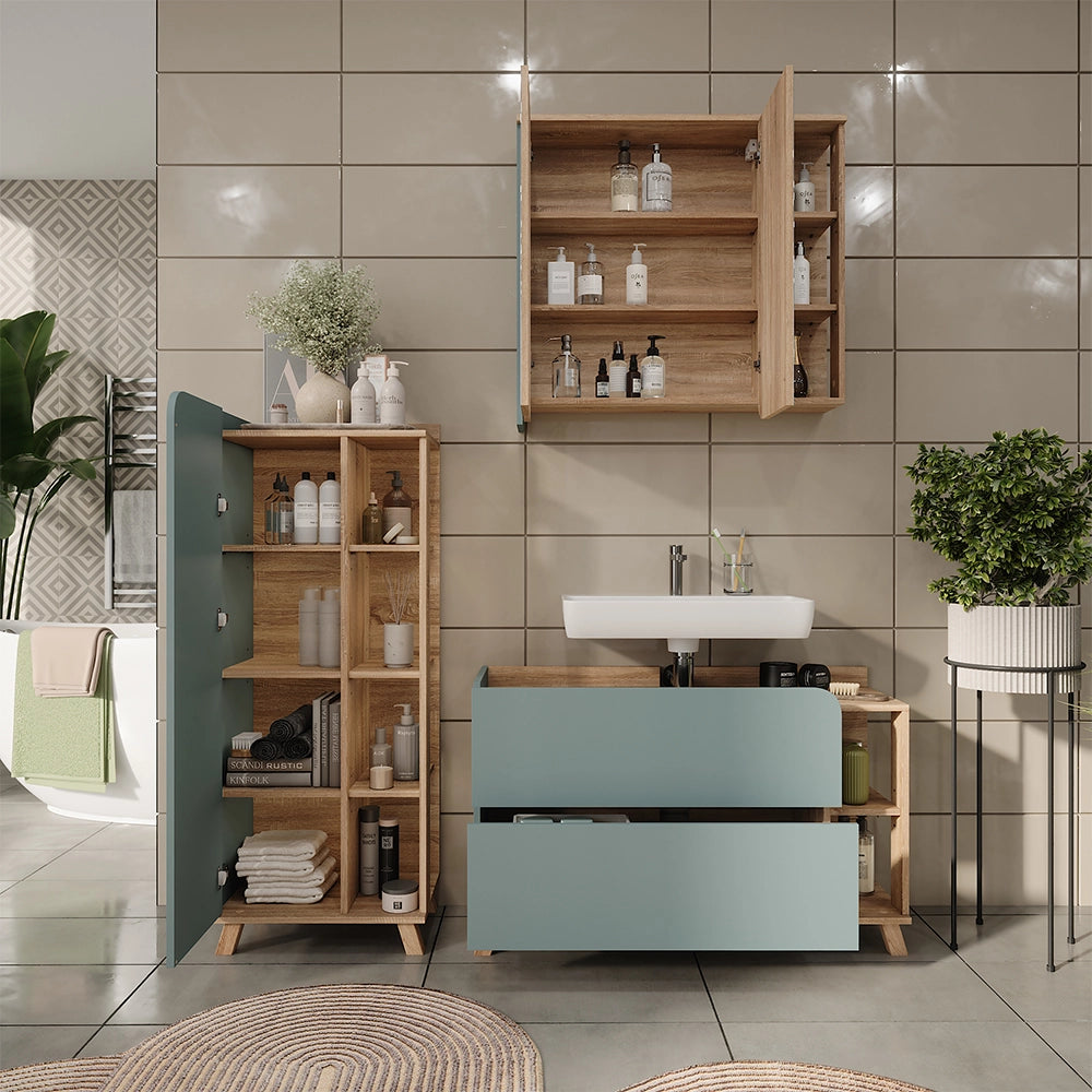 Vicco Set di mobili da bagno Sonoma/blu 3 parti