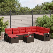 Set Divani da Giardino 9pz con Cuscini Marrone in Polyrattan 3325550