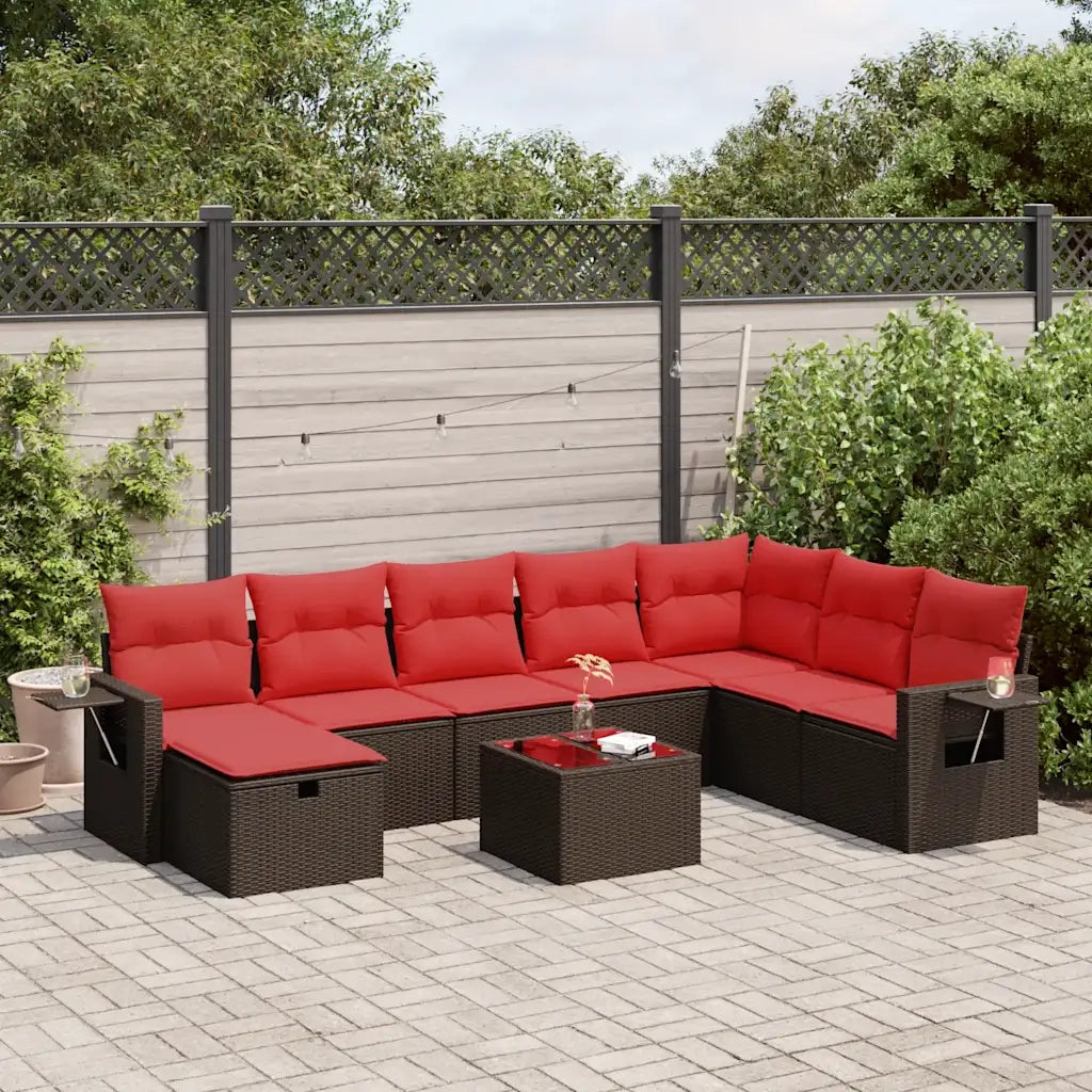 Set Divani da Giardino 9pz con Cuscini Marrone in Polyrattan 3325550