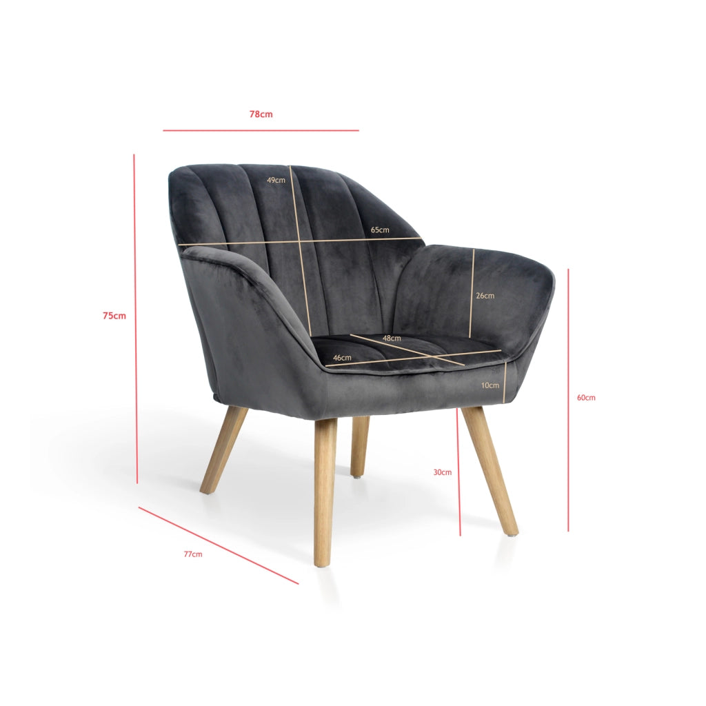 Poltrona Hispanohogar velluto grigio con gambe Hispanohogar legno 75x78x77