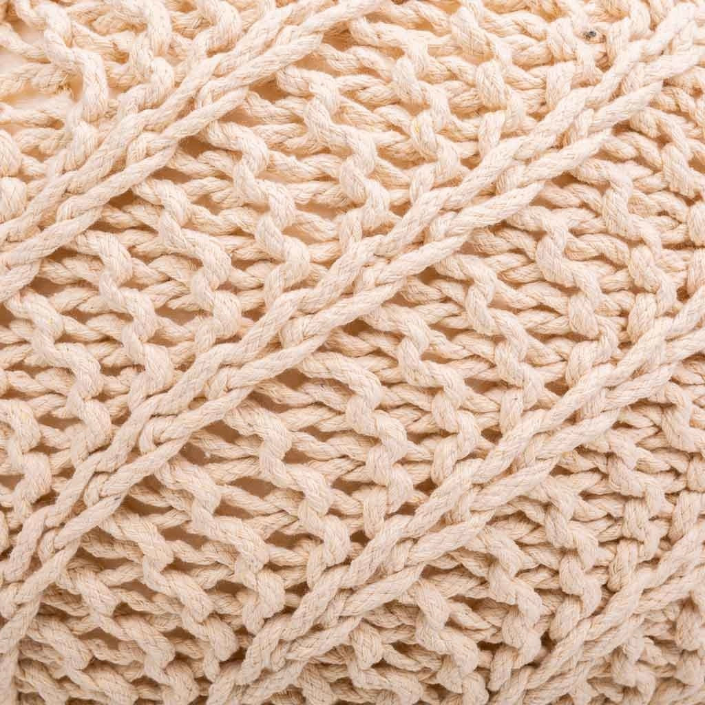 Puff de algodón trenzado color crema 45x45x30
