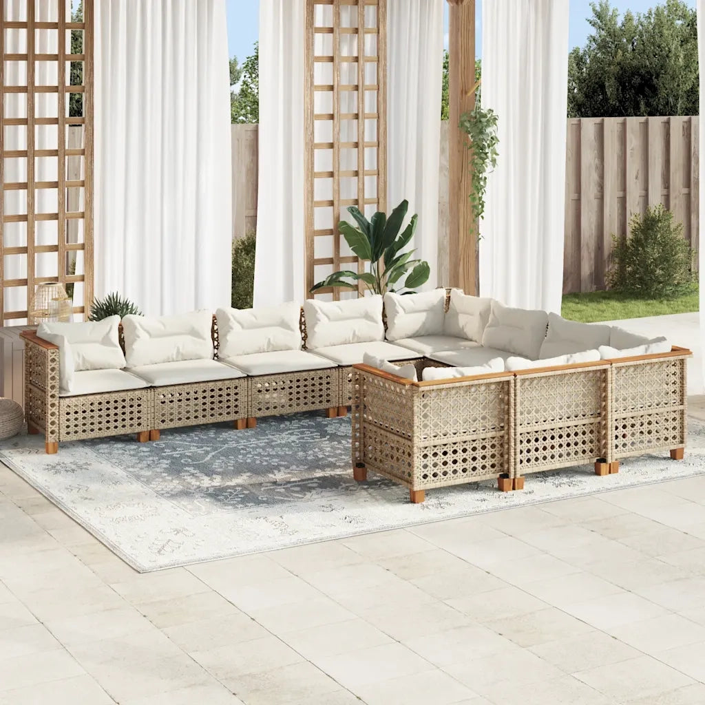 Set Divano da Giardino 10 pz con Cuscini Beige in Polyrattan