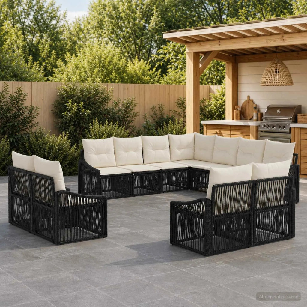Set Divano da Giardino 11 pz Nero polyrattan 3436174