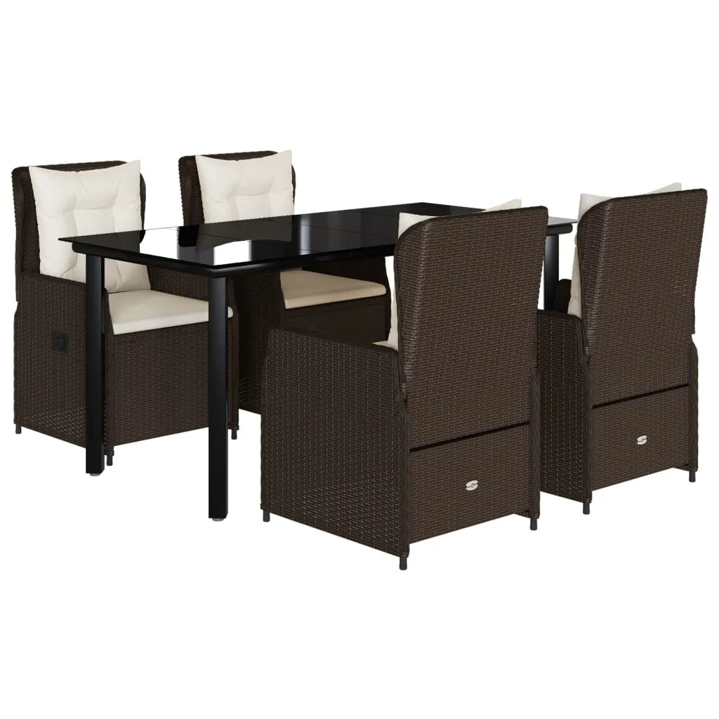 Set da Pranzo da Giardino 5pz con Cuscini in Polyrattan Marrone 3262850