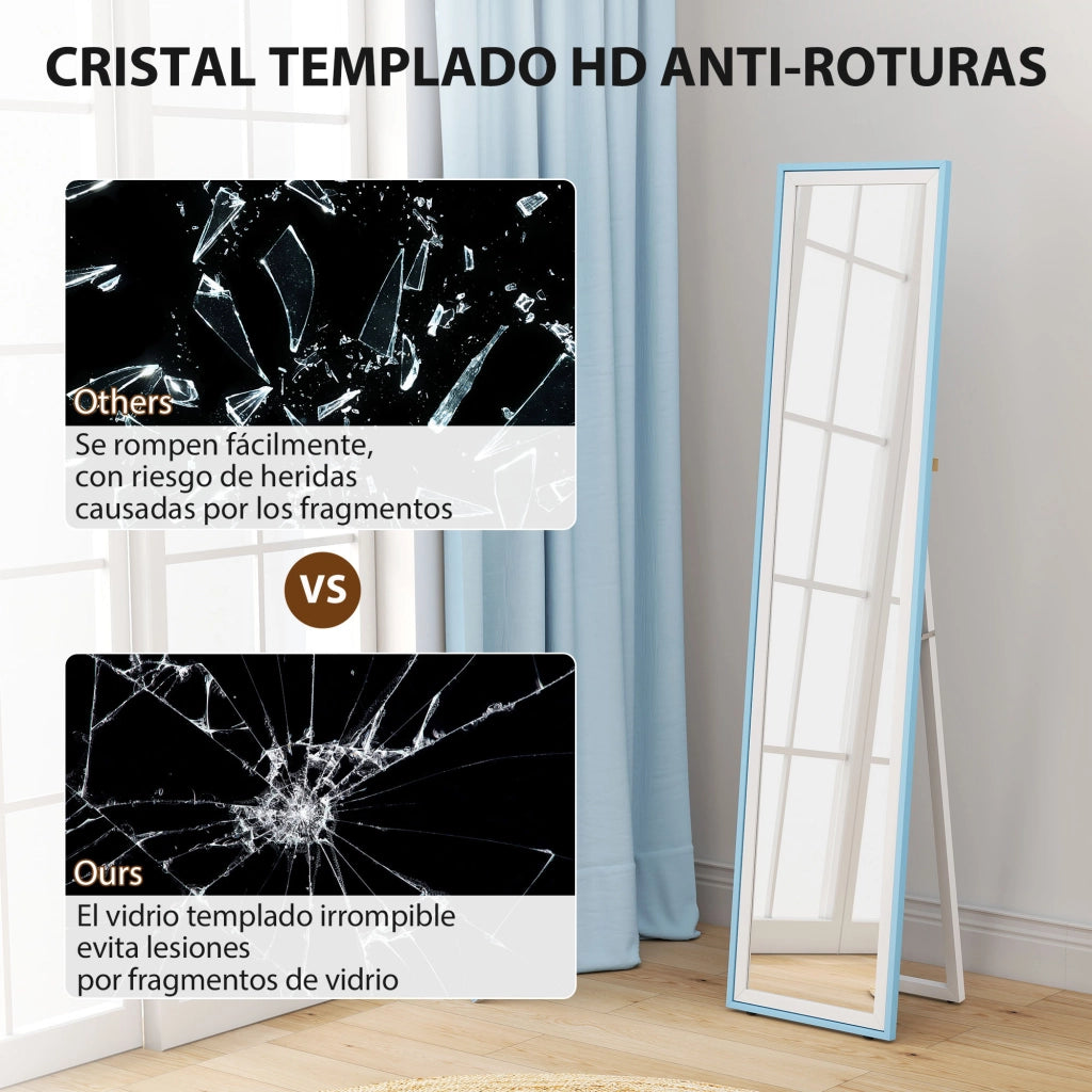 Specchio da Terra a Figura Intera ¨C Xylo ¨C MDF Bianco e Blu 37x157 cm