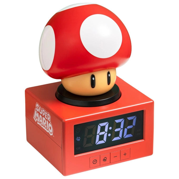 Paladone sveglia digitale Super Mario fungo, luce notturna, funzione snooze, prodotto ufficiale Nintendo, 16 cm