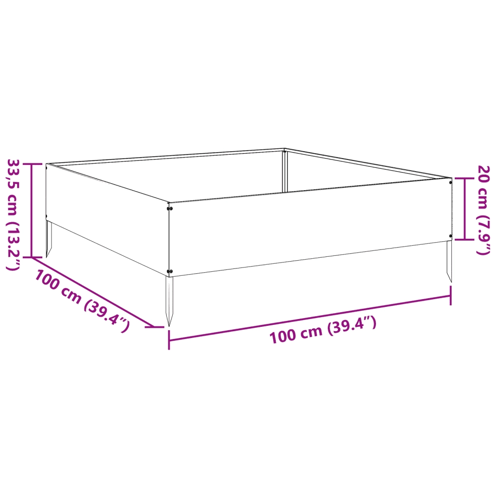 Fioriera | Cassetta per fiori | Vaso Rialzata da Giardino Nera 100x100x33,5 cm in Acciaio