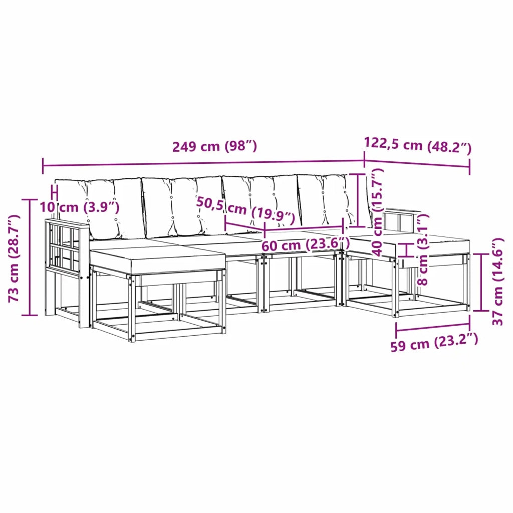 Set di divani da esterno con cuscino 6 pcs Naturale e Nero 3368935