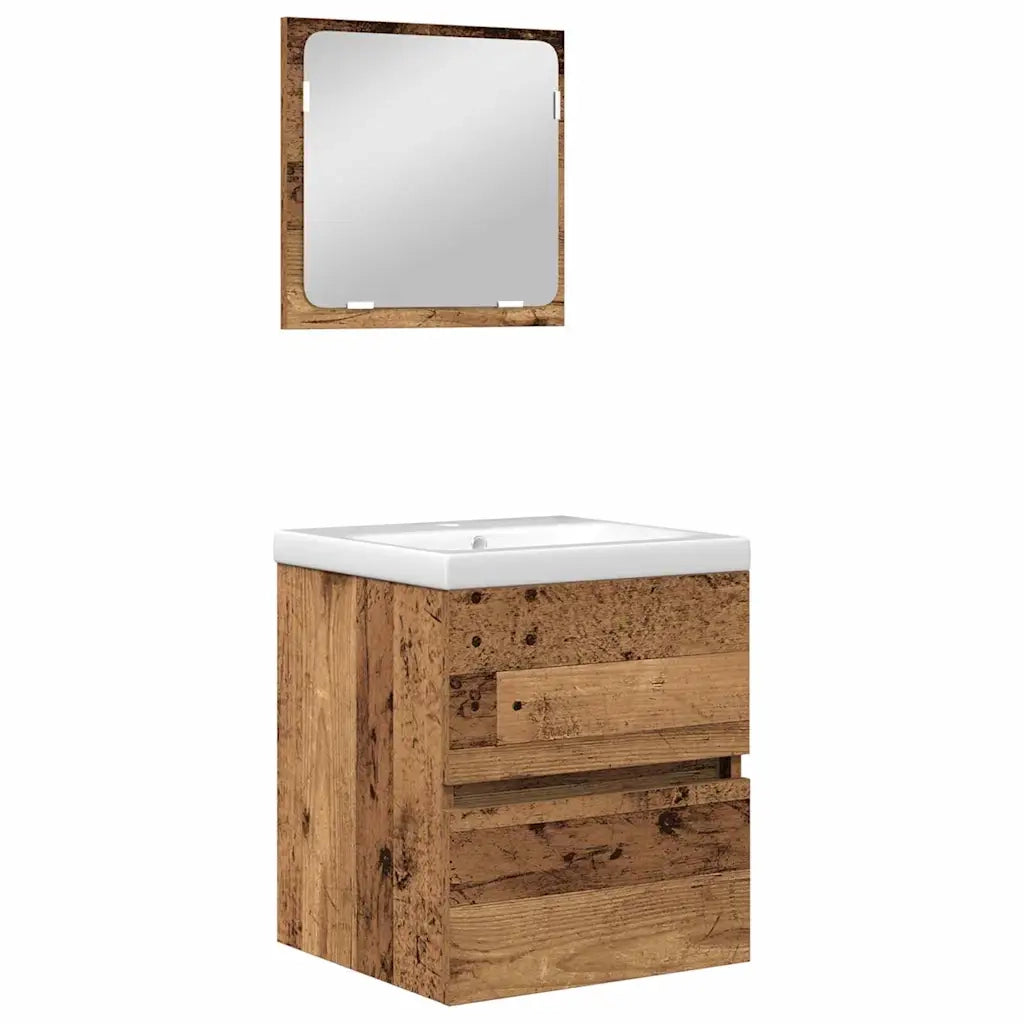 Set di mobili per il Bagno | Armadio da bagno 2 pz Legno Antico e Bianco