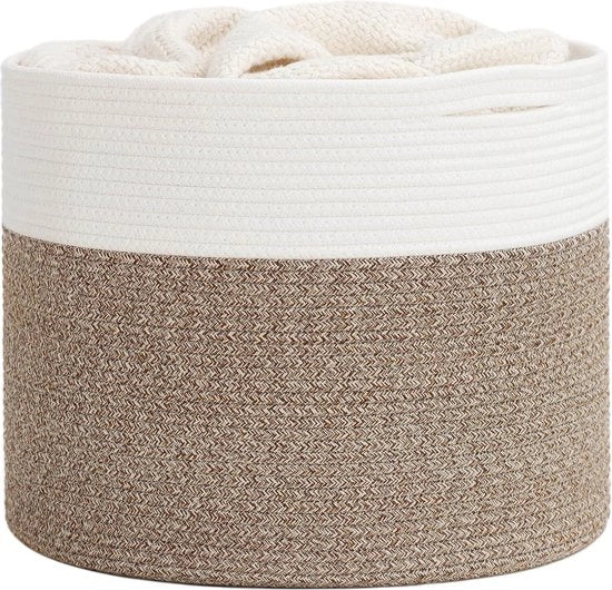 Cesto di cotone - Cesto intrecciato per giocattoli, coperte e cuscini (40 x 35 cm, marrone)