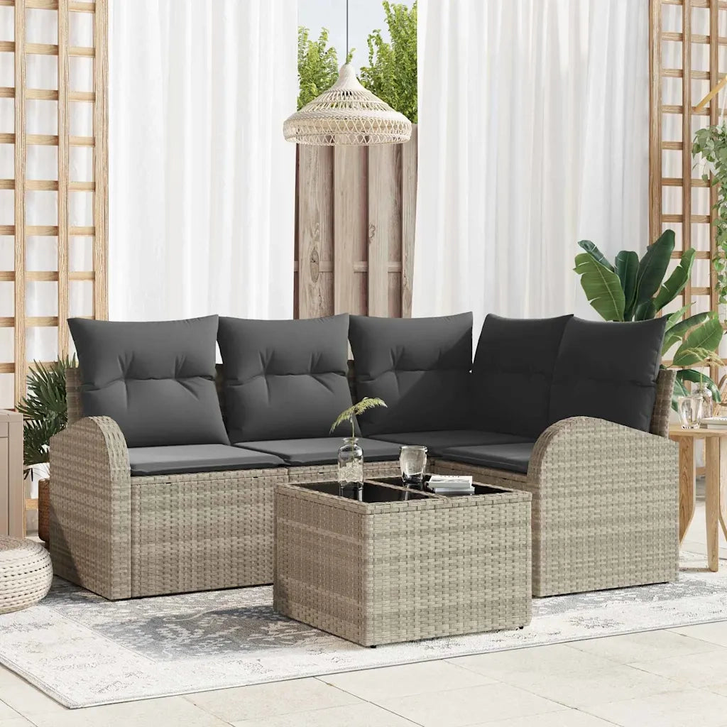 Set Divano da Giardino 5 pcs Grigio chiaro polyrattan 3346032