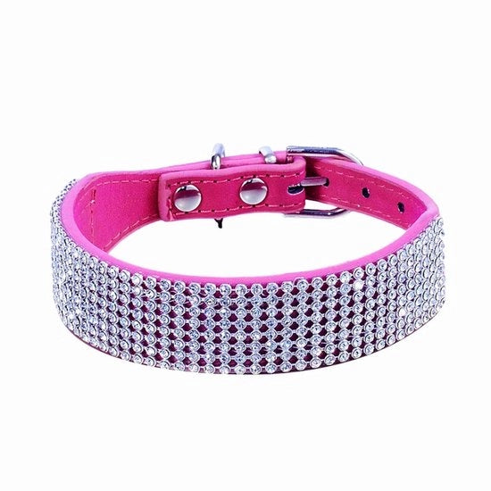 Collare per Animali di Alta Qualità - Chiusura con Cerniera Regolabile - Pelle PU - Diamanti e Cristalli - Adatto per Piccoli Cani/Gatti - Lunghezza 26,7-33 cm - Collare per Animali