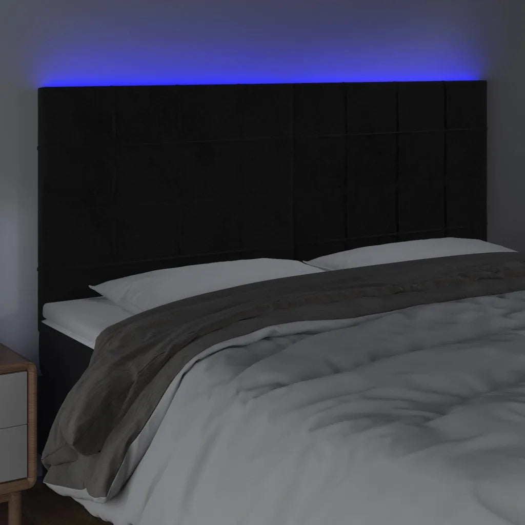 Testiera a LED Nera 200x5x118/128cm in Velluto 3122492