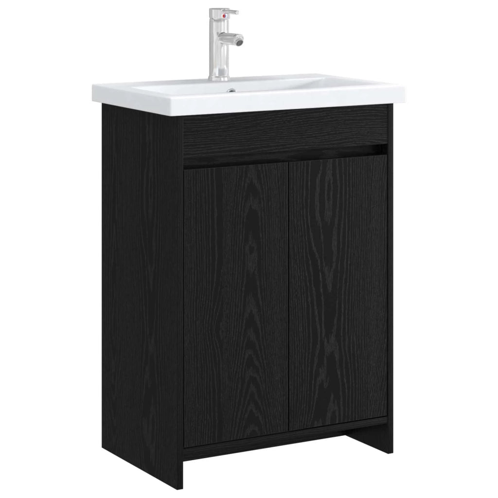 Mobiletto da Bagno Sotto Lavabo Rovere Nero 56 x 37,5 x 81 cm 890777