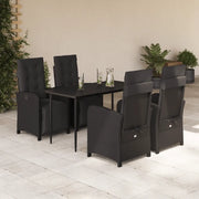Set da Pranzo da Giardino 5 pz Nero con Cuscini in Polyrattan 3212530