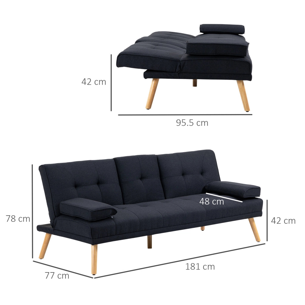Divano Letto 3 Posti Reclinabile ¨C Minimal ¨C Grigio Tessuto Effetto Lino con Tavolino