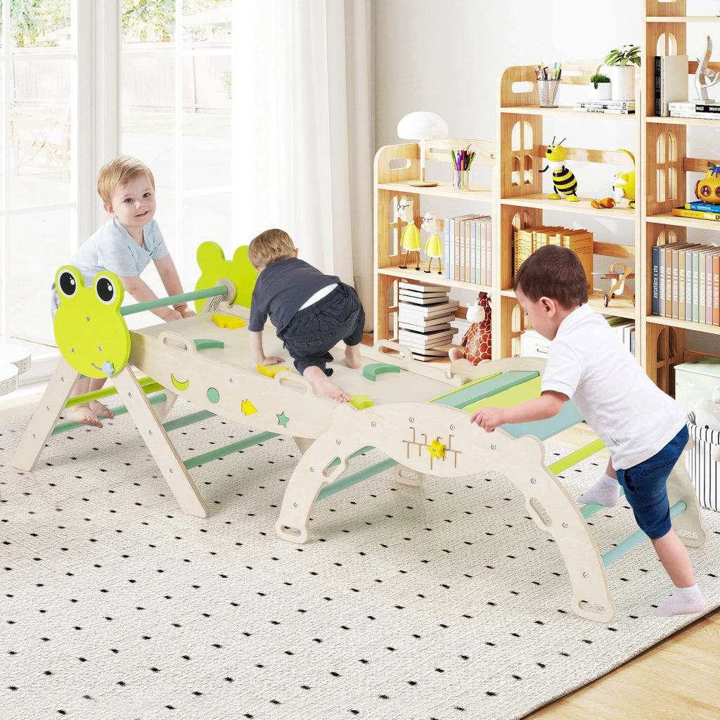 Giochi da arrampicata per bambini con rampa-Set montessori in legno a tema rana con gioco del labirinto Verde