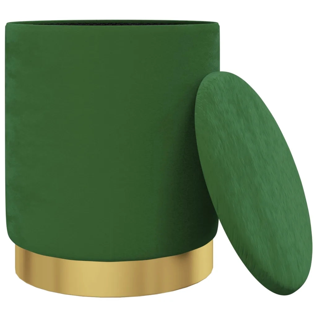 Sgabello Rotondo con Contenitore Verde in Velluto 31 x 37 cm 340283