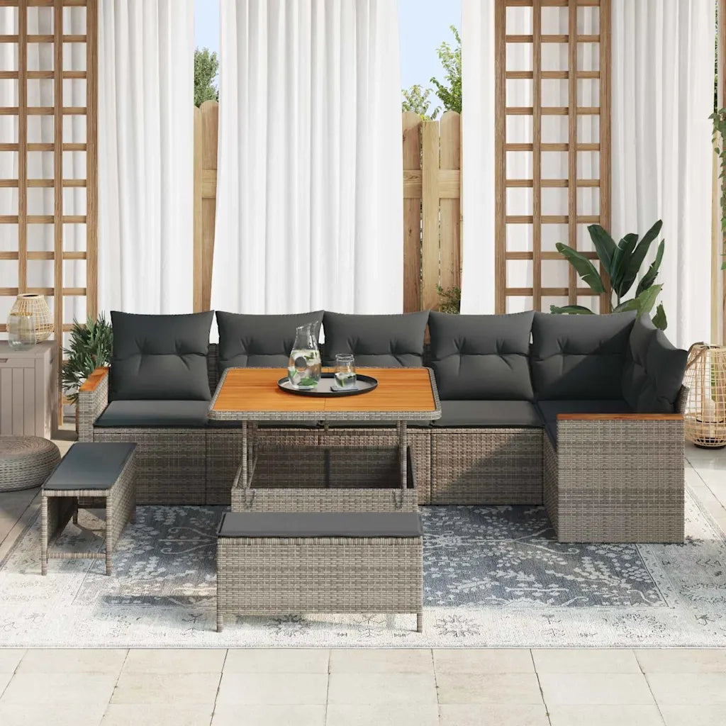 Set Divano da Giardino 9 pcs Grigio polyrattan