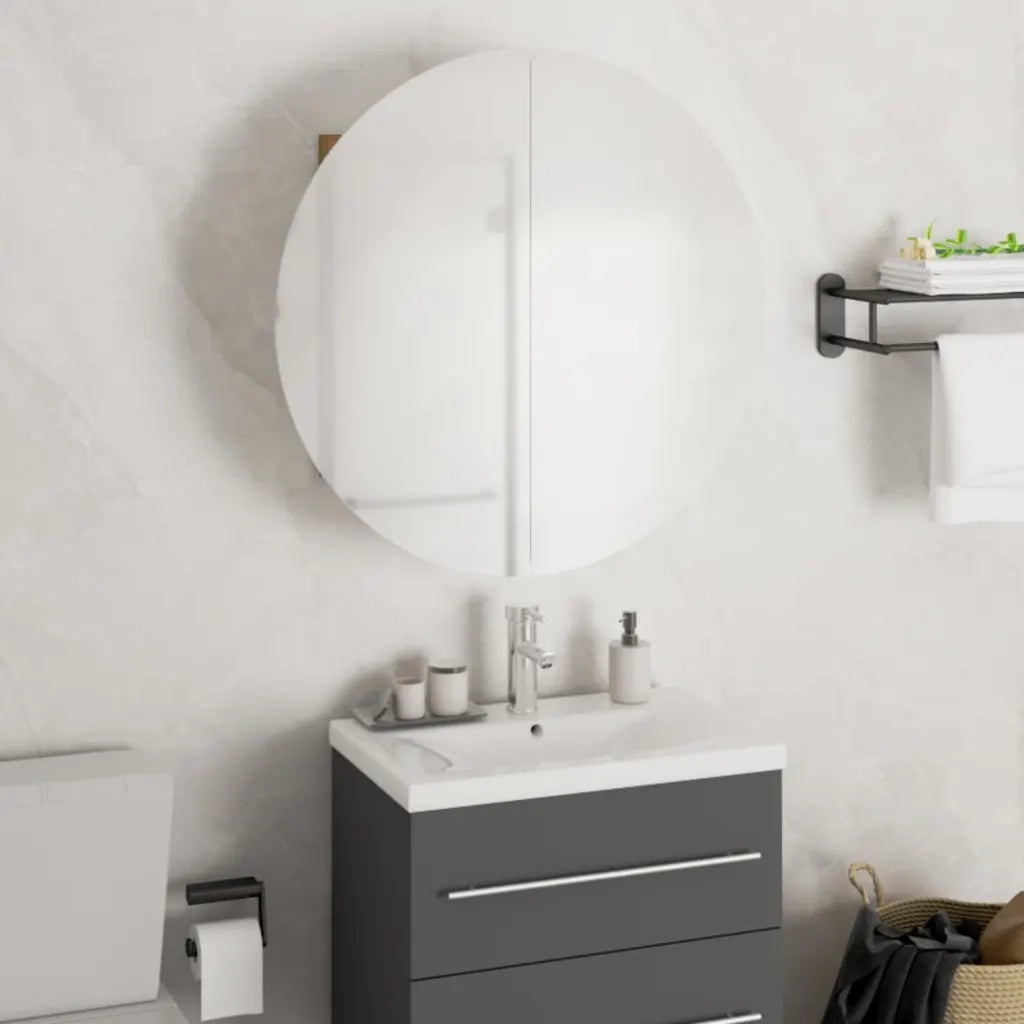 Armadio da Bagno con Specchio Rotondo e LED-Mobile bagno con specchio Nero 47x47x17,5 cm