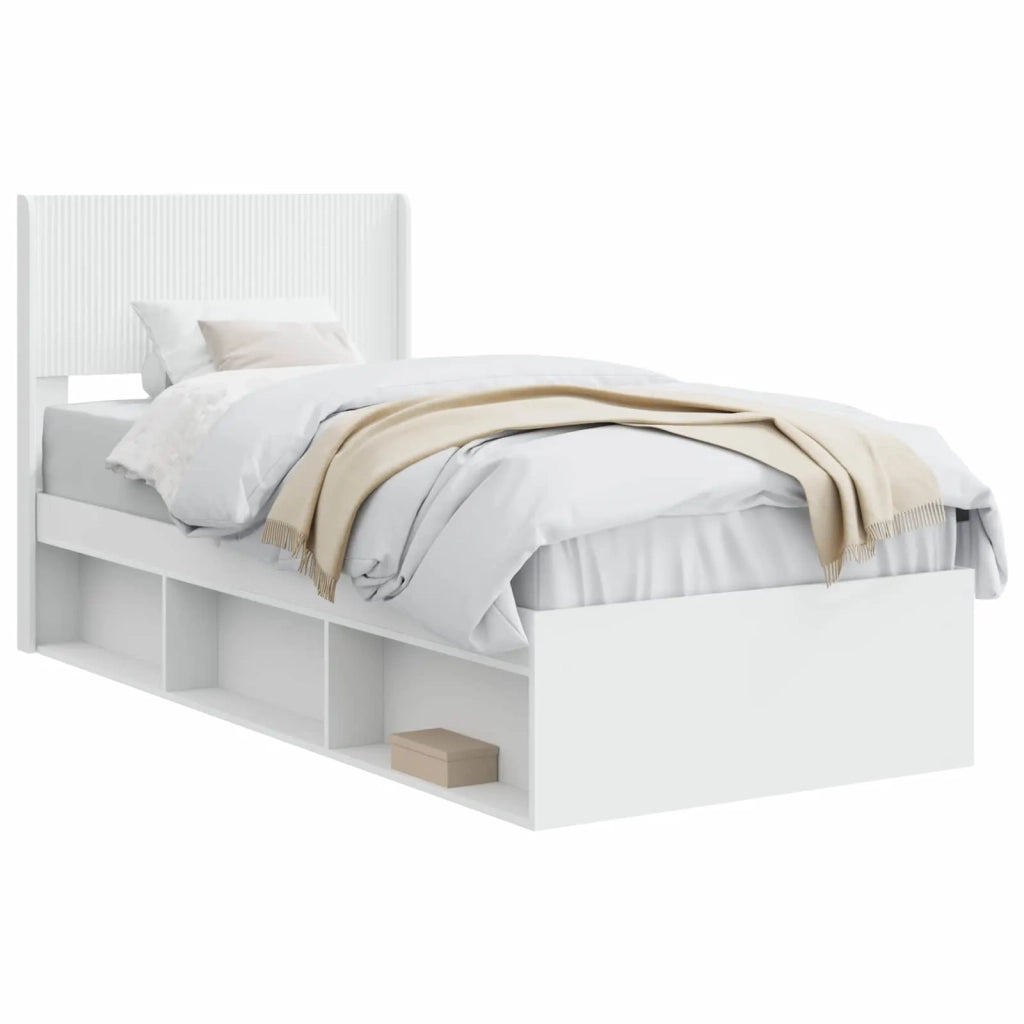 Struttura del letto con stoccaggio e testata-Giroletto con contenitore Bianco 90 x 200 cm 293531