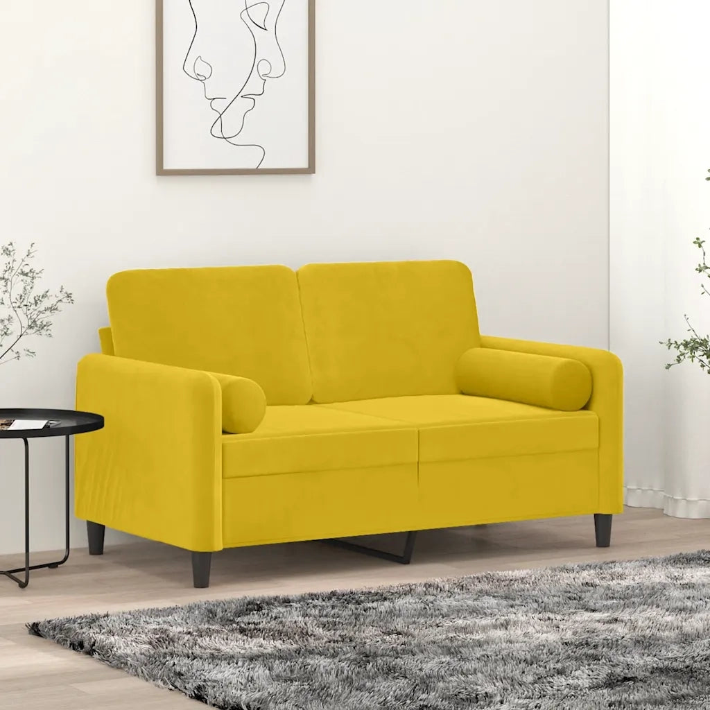 Divano a 2 Posti con Cuscini Giallo 120 cm in Velluto 3200877