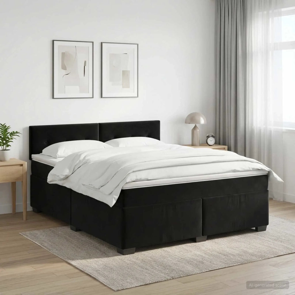 Letto box spring con materasso Nero 140 x 190 cm Velluto 3450712