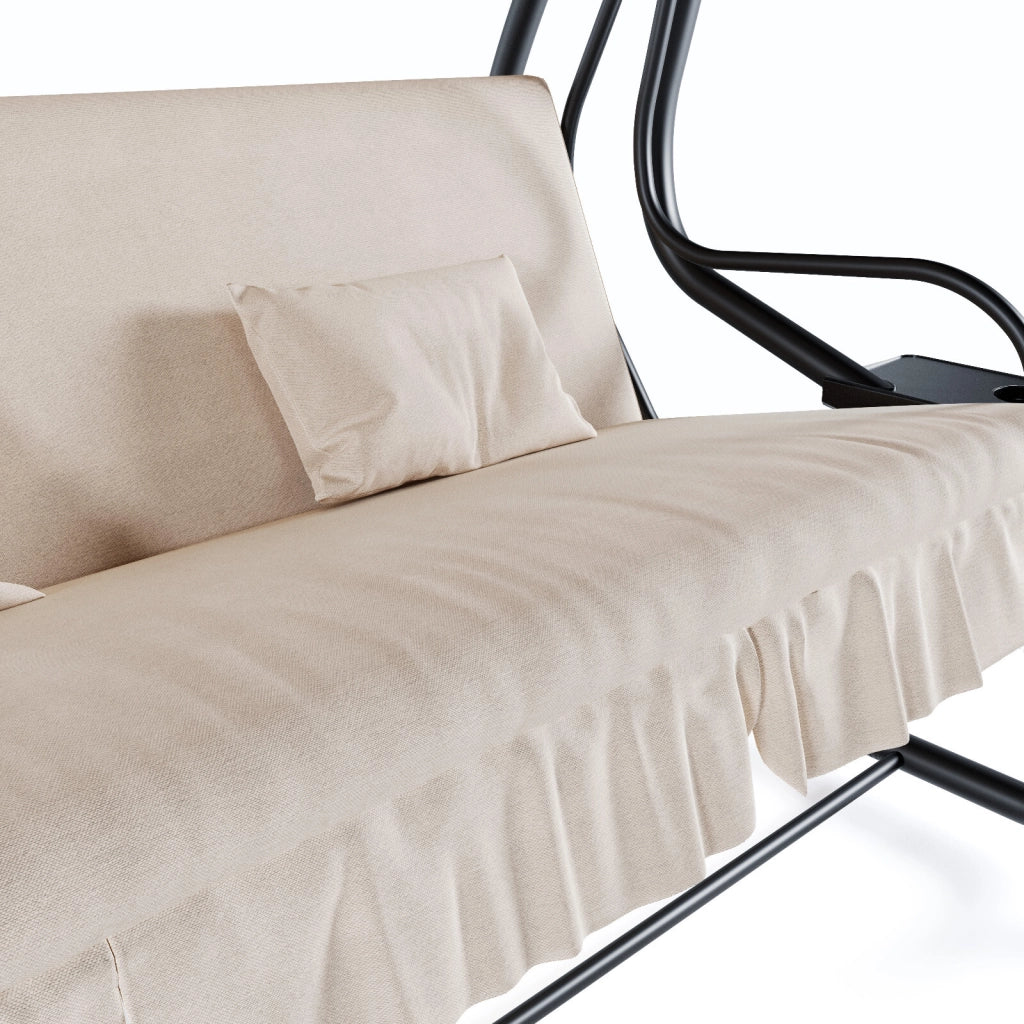 Dondolo Da Giardino 3 Posti Trasformabile In Letto Con Schienale Reclinabile Tetto Parasole Orientabile Cuscinatura Comfort Per Terrazza Balcone Patio E Outdoor Relax 200 x 120 x 160 Cm Beige