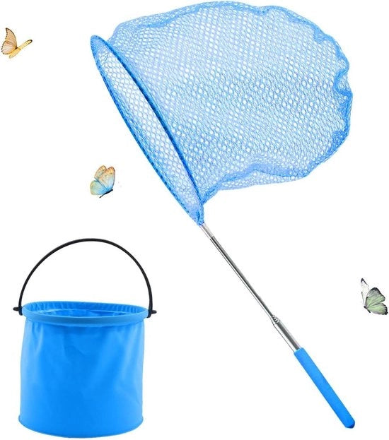 Telescopio per la raccolta di insetti e pesci per bambini - Rete per la cattura di insetti e pesci con secchio pieghevole e setaccio per l'esplorazione della natura all'aperto (blu)