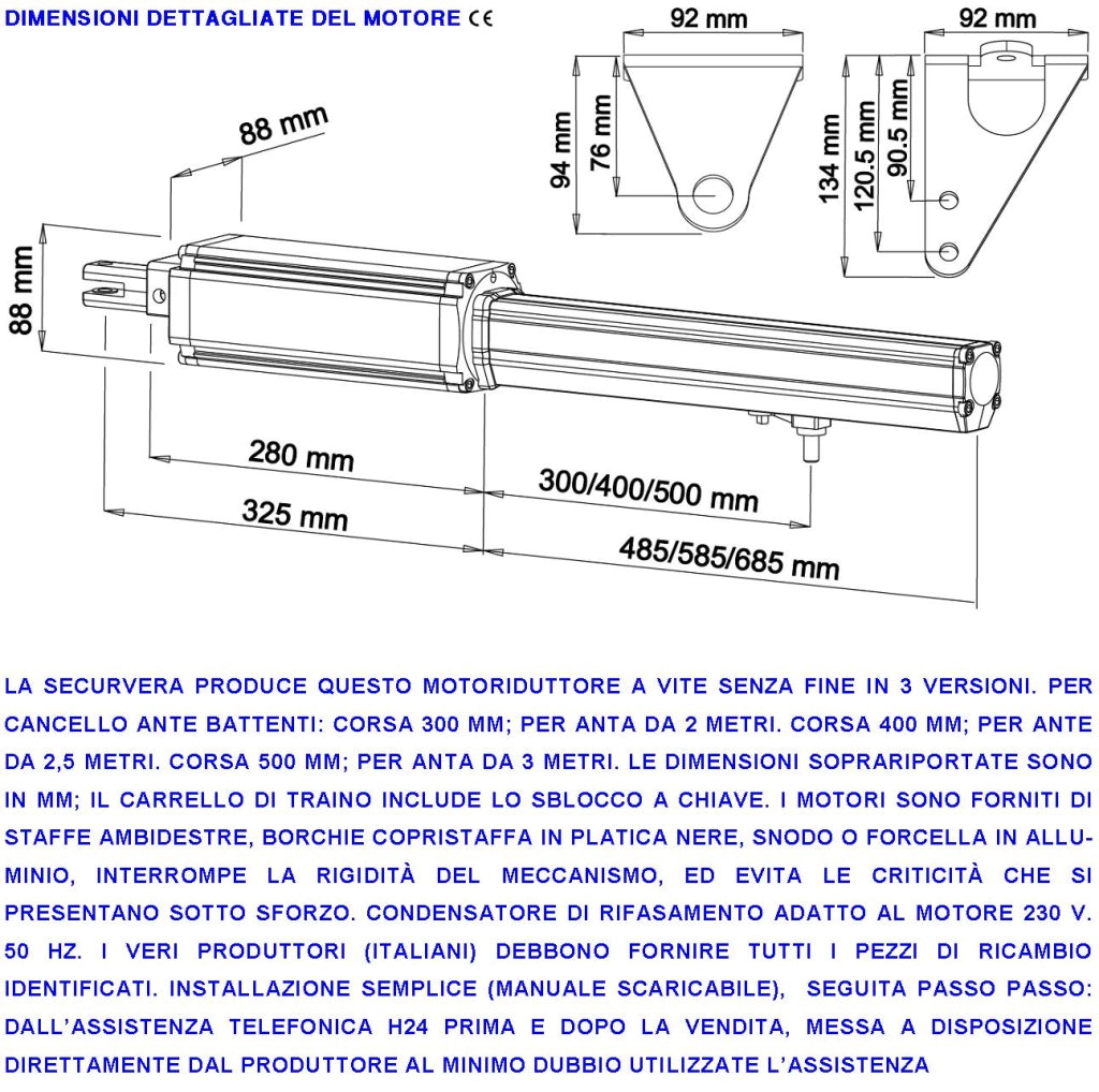 Kit Automatismo Cancello Battente 5 Metri 2 Ante da 2,5 MT 2 Motori Elettromeccanici 230 V Corsa 400 mm Spinta 2 Q.li Sblocco Staffe Centrale Comando Radiocomando Faro 2 Fotocellule Cartello Monitore