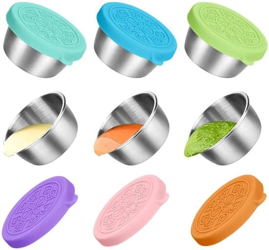 Contenitore per Insalata - Set da 6 - Acciaio Inossidabile - Imprigionato - Coperchio in Silicone - Resistente al Lavastoviglie - Sostenibile - Contenitore per Salse