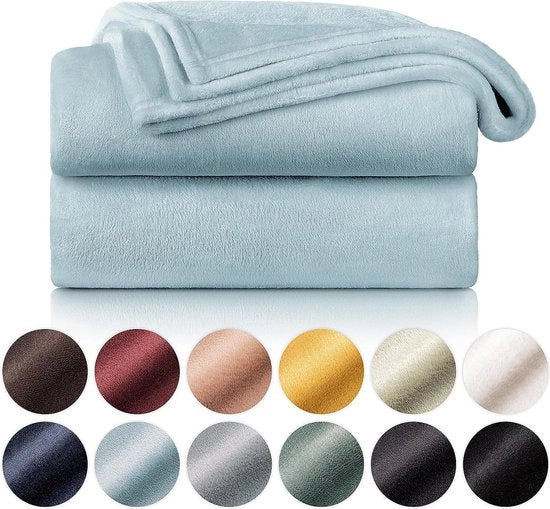 Deken in Fleece - Deken di alta qualità, soffice, con microfibra, per divano, coperta, plaid o divano per soggiorno, 130 x 150 cm, Blu del Cielo