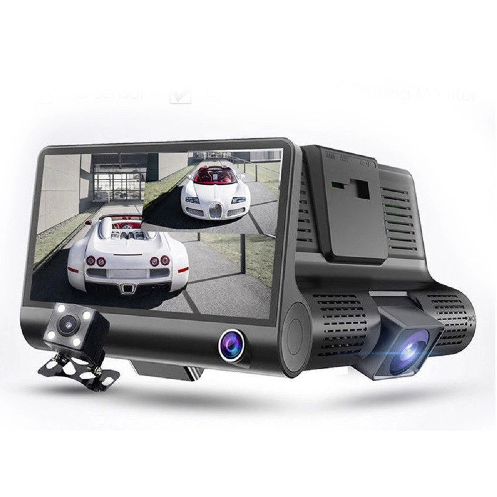 Trade Shop - Telecamera Dvr Per Auto Camper Full Hd 1080p 3 Telecamere Interna Esterna Lcd 4' -