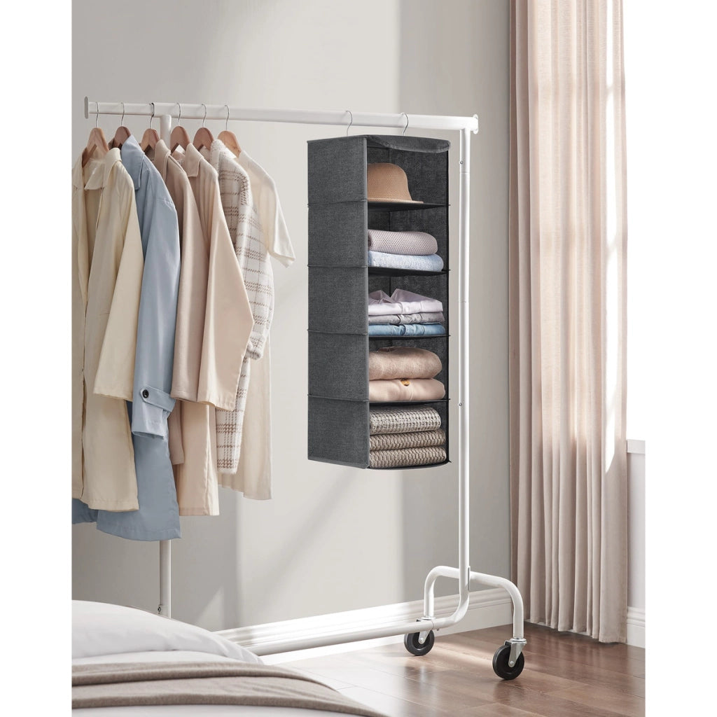 Organizer pensile grigio per armadio a 5 scomparti