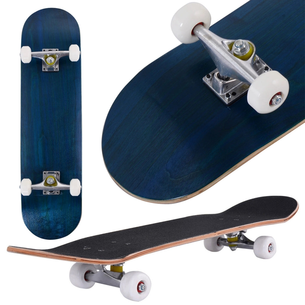 Mini Skateboard in legno con 4 ruote PU antiscivolo resistenti, Skateboard per principiante esperto 80x20cm Blu-Ricreazione outdoor