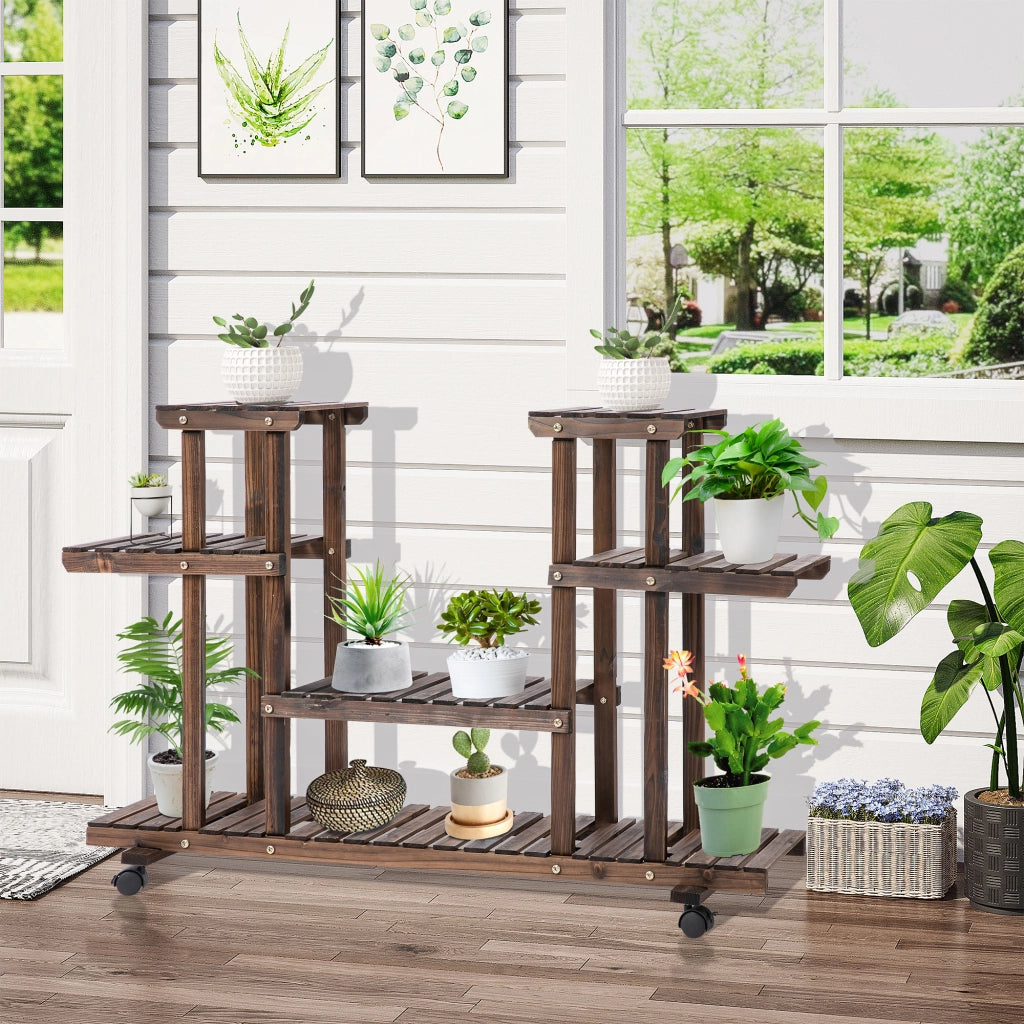 Scaffale Portafiori 4 Livelli ¨C Xylo ¨C Legno con Ruote 123.5x33x80cm