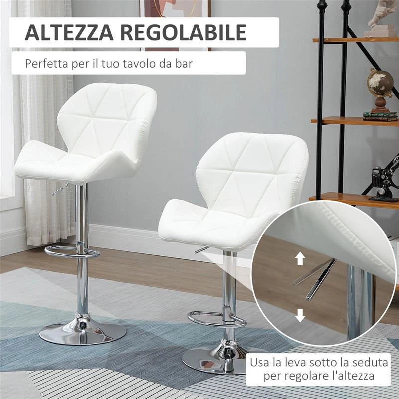 SET 2 SGABELLI GIREVOLI CON ALTEZZA REGOLABILE RIVESTIMENTO BIANCO