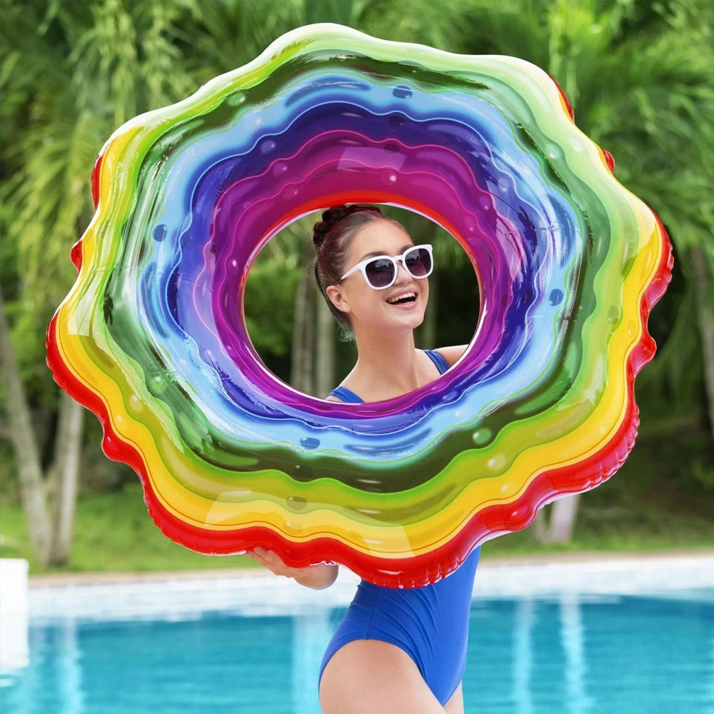 Trade Shop - Salvagente Ciambella Gonfiabile Rainbow Arcobaleno Piscina Nuoto Mare 115 Cm 36163 -