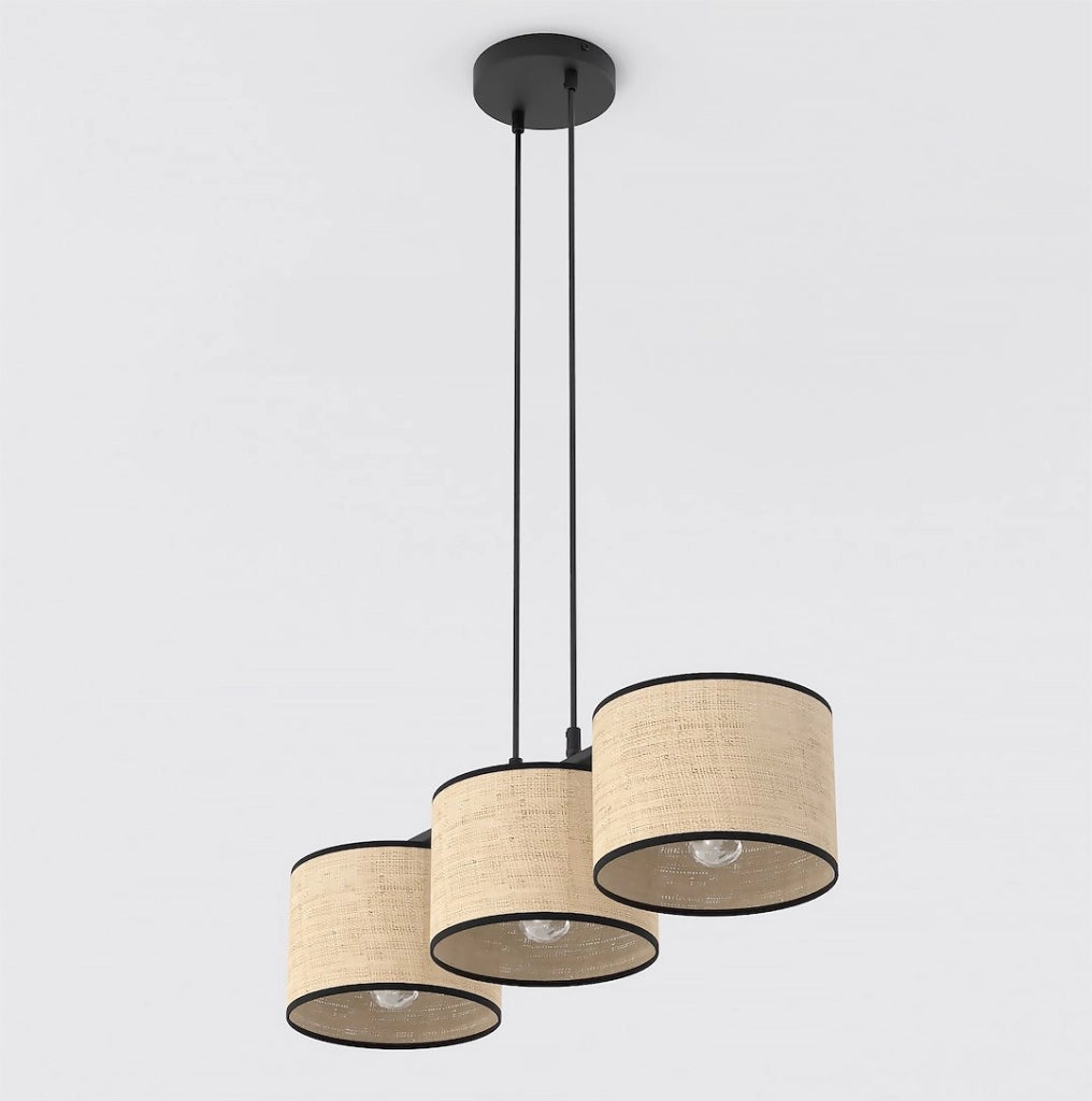 Lampada sospesa boho 3xE27 rattan nero-beige Emibig