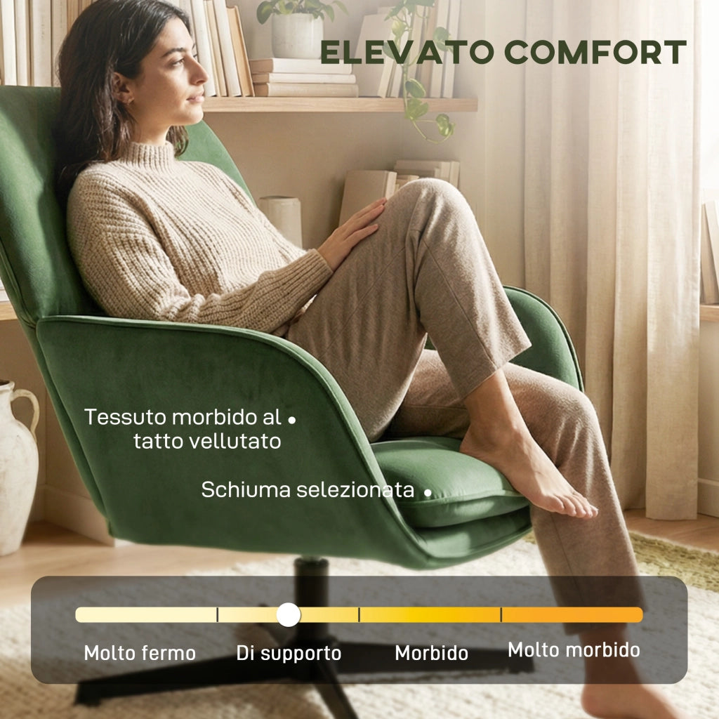 Poltrona Girevole con Cuscino ¨C Xylo ¨C Tessuto Velluto Verde