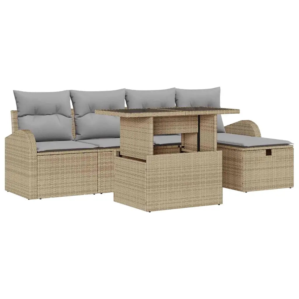 Set Divano da Giardino con cuscino 6 pcs Beige Poly Rattan 3361079
