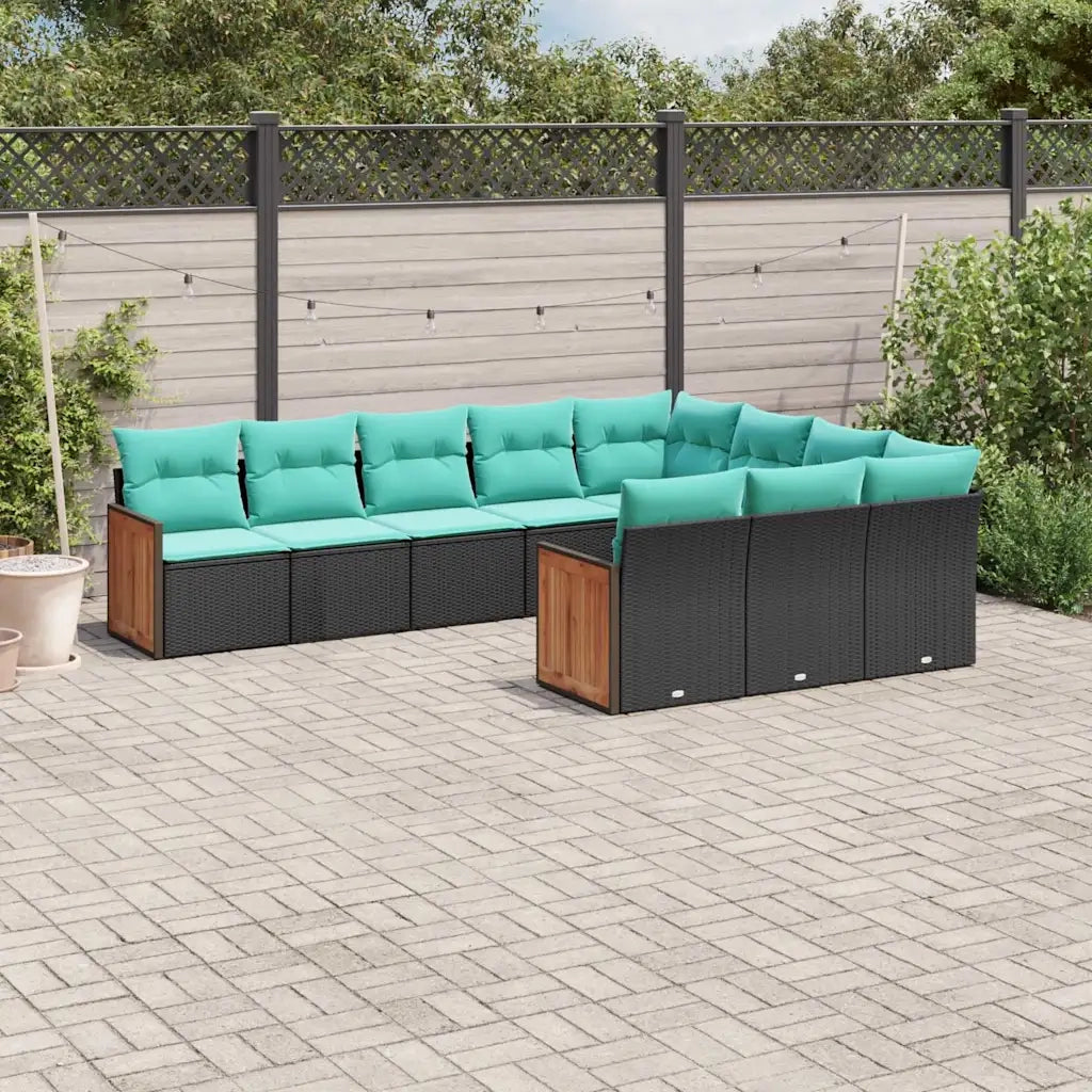 Set Divani da Giardino 10 pz con Cuscini Nero in Polyrattan 3228017