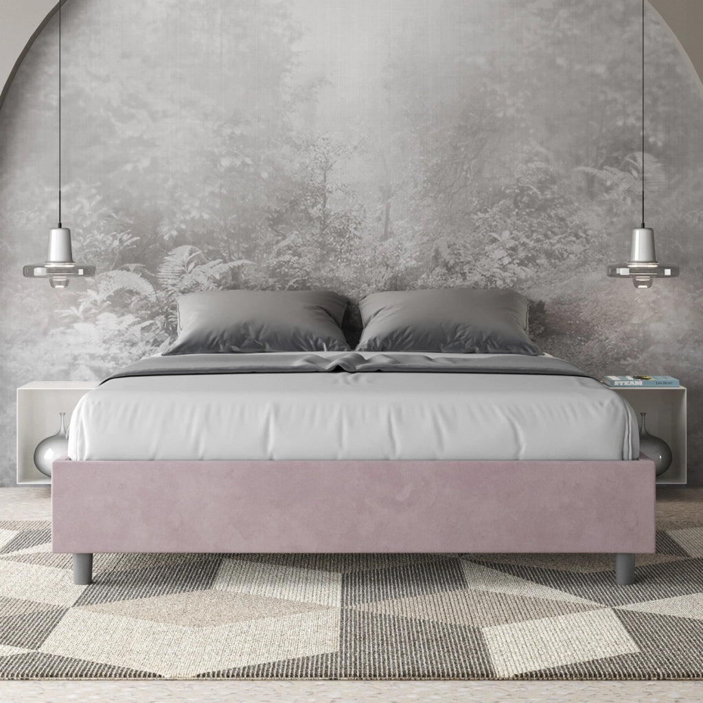 BS COM Letto matrimoniale king size con rete imbottito 170x200 microfibra glicine