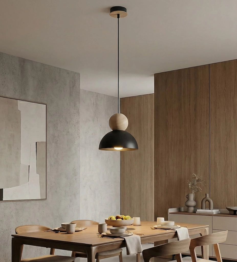 Lampada a sospensione KAKI japandi nera beige 1xE27 Emibig
