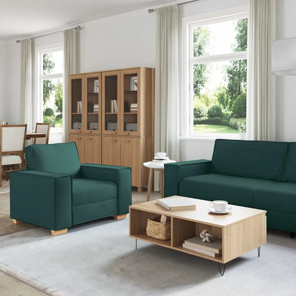 Divano 3 pcs Verde Scuro 220 x 80 x 84 cm Tessuto misto lino 3324614