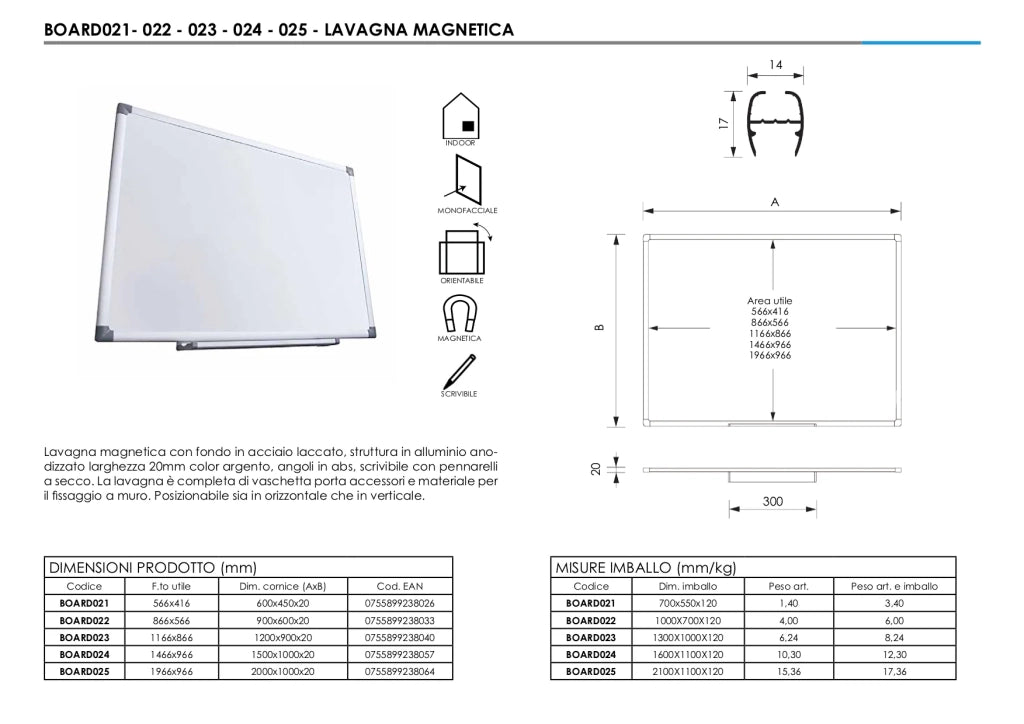 Lavagna Magnetica Bianca 150 x 100